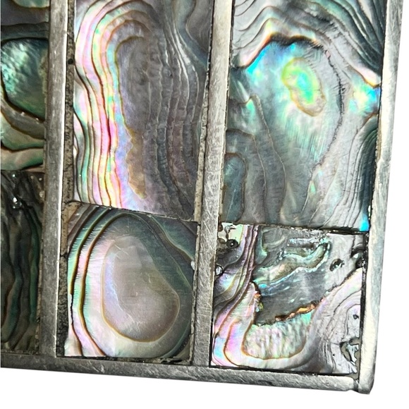 Vintage Silver Abalone Belt Buckle Unisex Made In Mexico Statement Boho